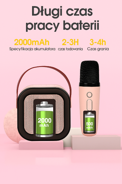 Karaoke przenośne – Głośnik Bluetooth z Mikrofonami + LED