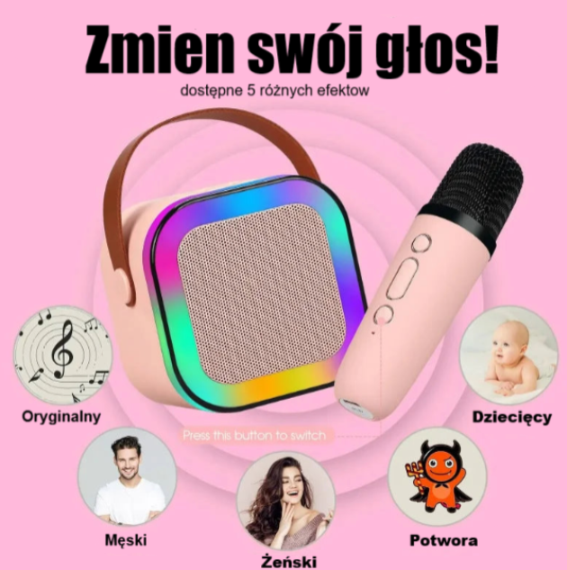 Karaoke przenośne – Głośnik Bluetooth z Mikrofonami + LED